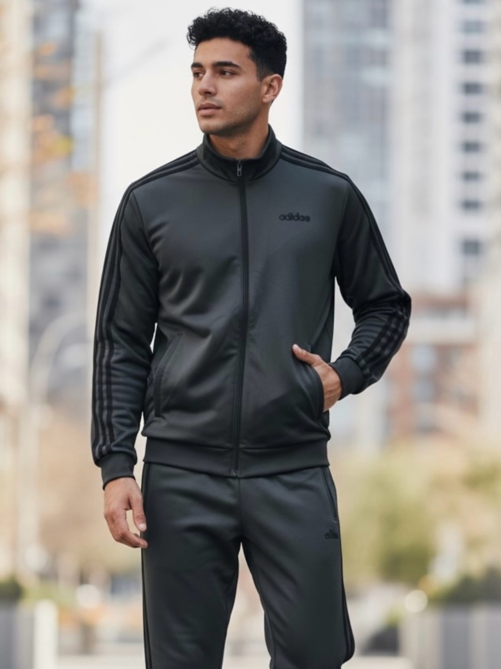 adidas Originals Men’s 3-Stripes Tricot Full Zip Track Jacket Dark Grey Black S